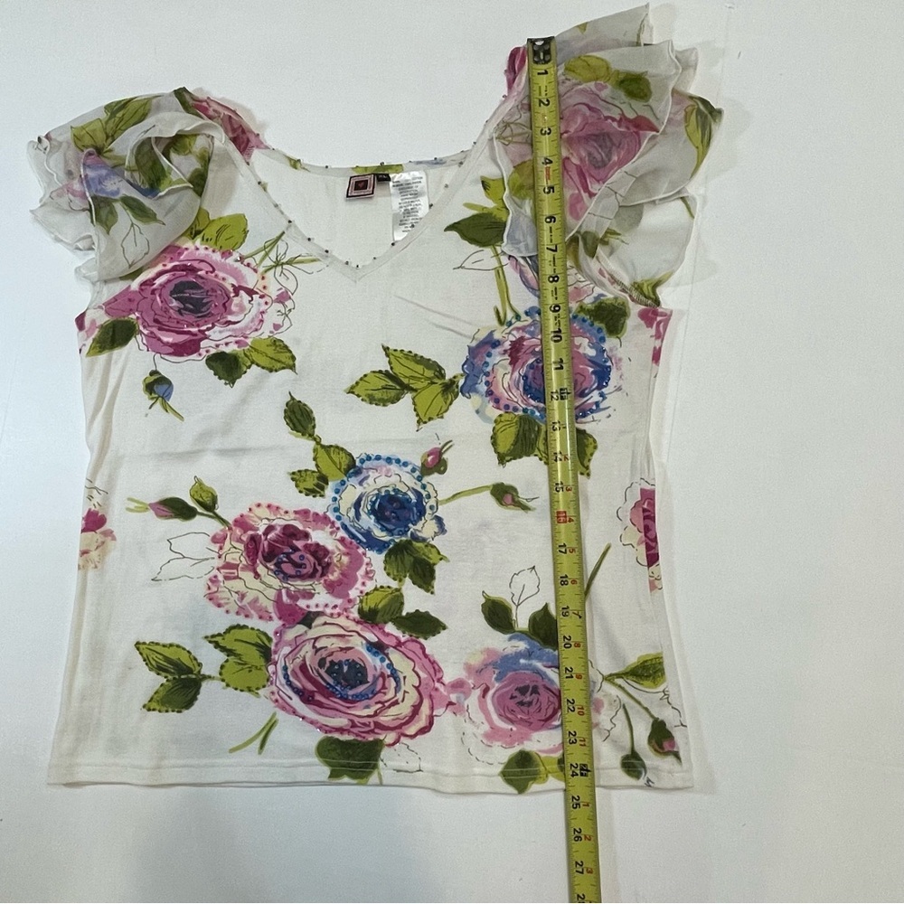 Forbidden Elegant Floral V-Neck Blouse. Beaded. Size XL. - Picture 10 of 12